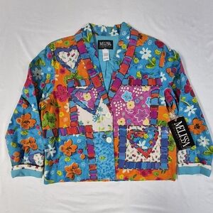 Melissa Collection Women's Medium Bright Colored Floral Patch Work Blazer NWT